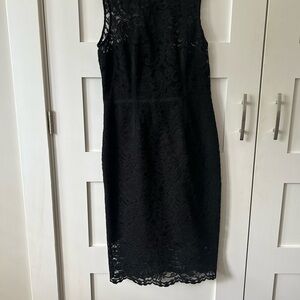 Vince Camuto Black Sheath Midi Dress Mock Neck Sleeveless